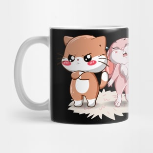 White Brown Cat with Cute Baby Pink Rabbit Mug